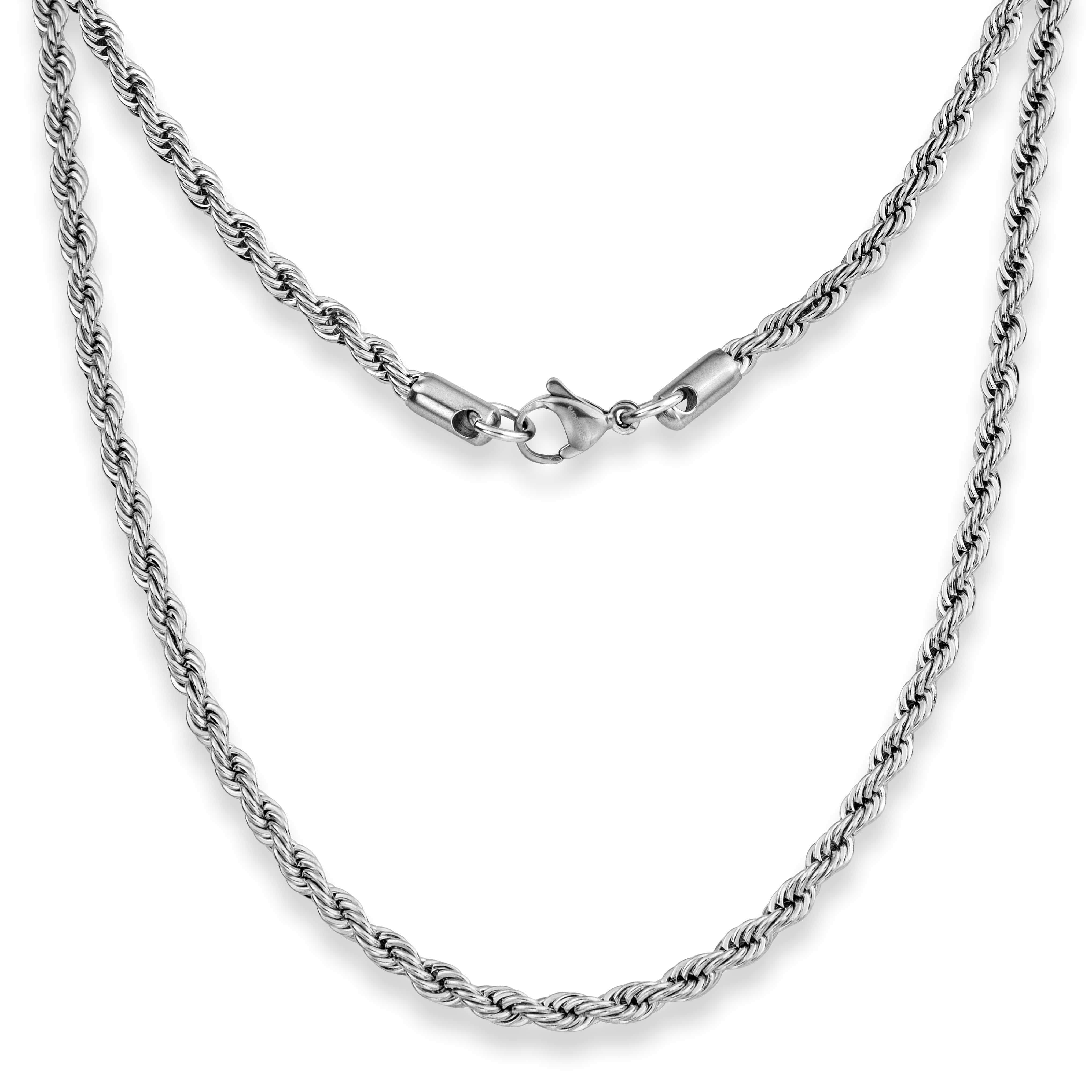 Club Ropes Silver Mens Silver Rope Chain - Silver Chain Necklace - Stainless Steel Jewel ...