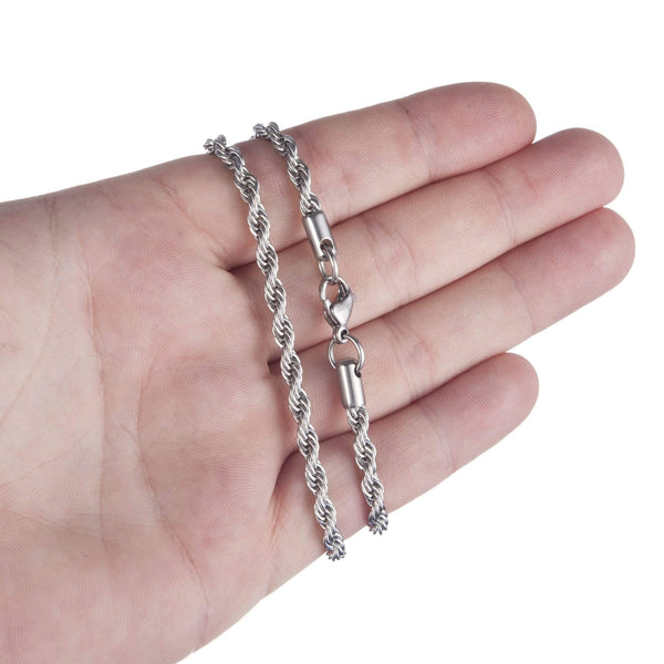 Mens Silver Rope Chain Silver Chain Necklace Stainless Steel